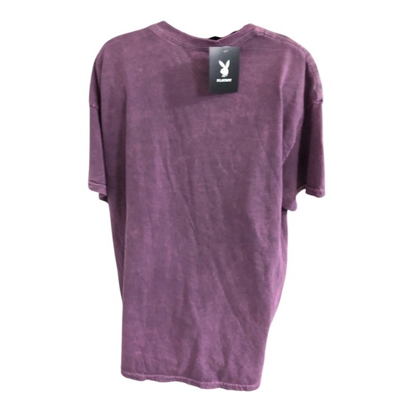 Pink mauve washed cotton blue stars Playboy bunny logo oversized t-shirt size XL - Picture 11 of 12